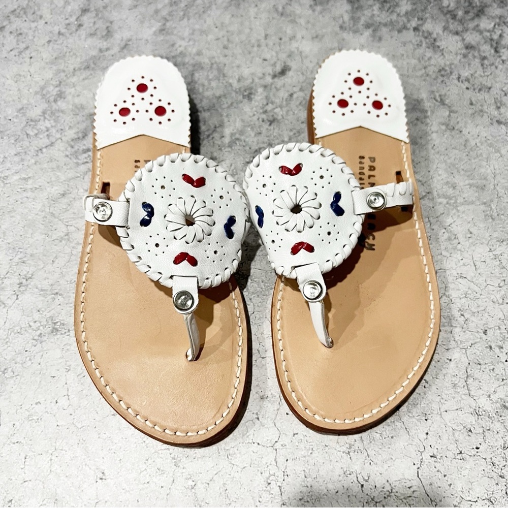 Palm Beach Leather Sandals White Red Blue Size 7.5